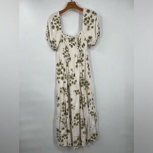 Abercrombie & Fitch x Dede & Emily smocked puff sleeve Linen midi dress